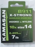 KAMASAN B911 X-STRONG BARBLESS SPADE END HOOKS TO NYLON SIZE 14
